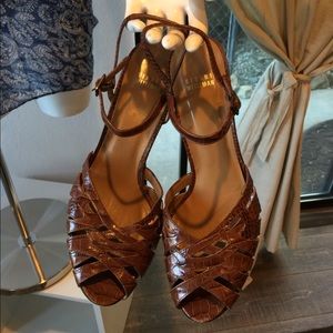 Stuart Weizmann Crocodile Embossed Wedges
